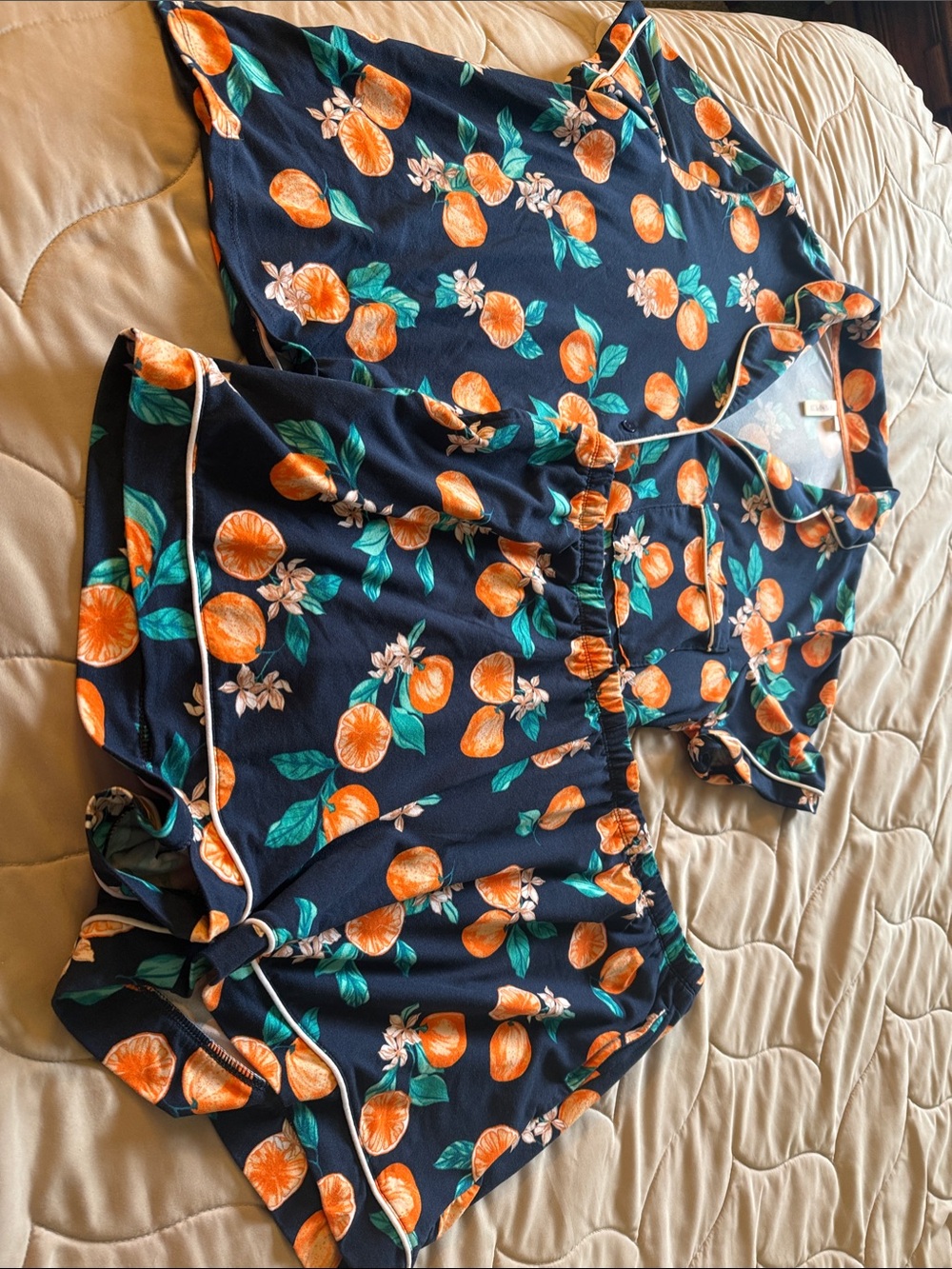 Joyspun Navy Orange Print Short Pajama Set